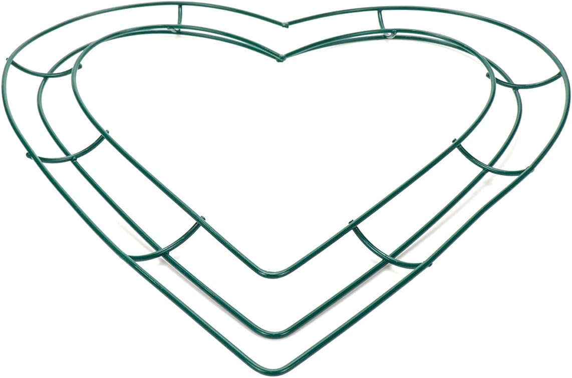 Wire Wreath Frame DIY Heart Shaped Wreath Form Iron Art Flower Wreath Rings 25mm,Green,4PCS