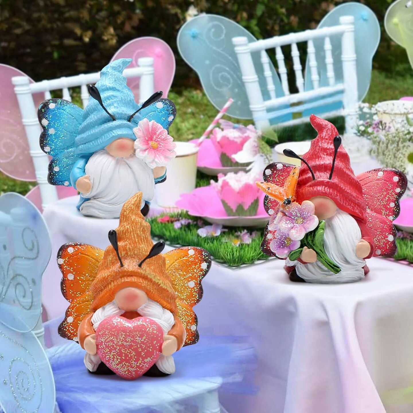 Spring Butterfly Gnomes Decorations Indoor Home Decor Scandinavian Tomte Elf Decor Gifts 3pcs Summer Resin Butterfly Elf Dwarf Kitchen Tiered Tray Decor