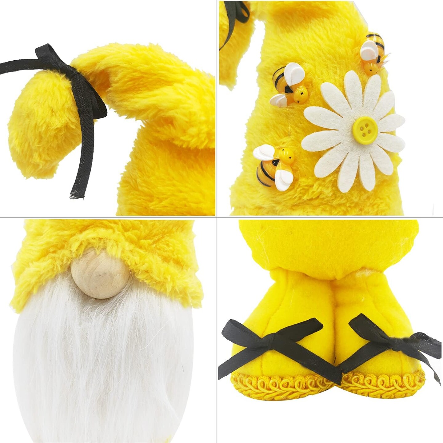 Bumble Bee Gnomes Plush Elf Decorations Yellow Handmade Honey Bee Gnome Scandinavian Tomte Swedish Nisse for Spring Summer Home Table Ornament