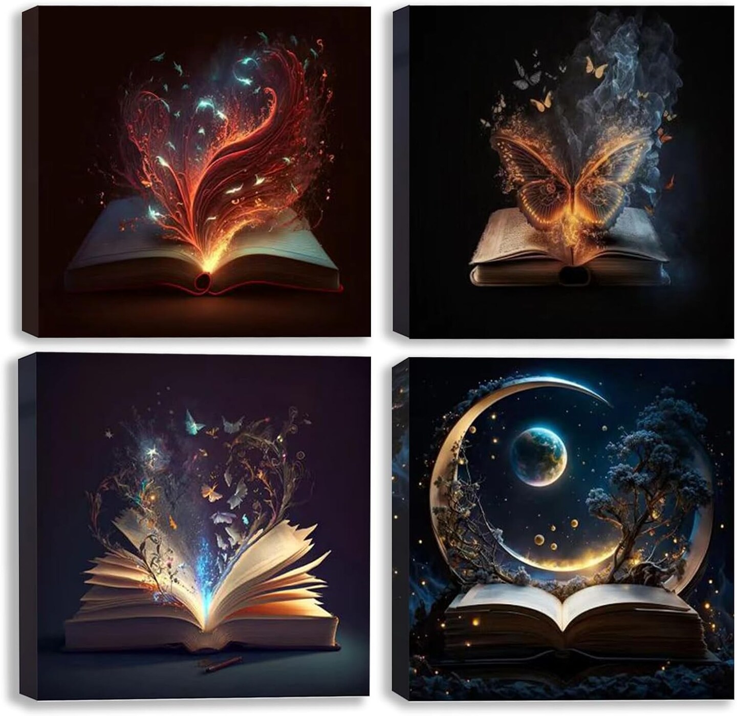 4 Pack Paint by Numbers Kit for Adults with Frame, Magic Book Canvas, DIY Paint by Number Kits for Home Wall Decor