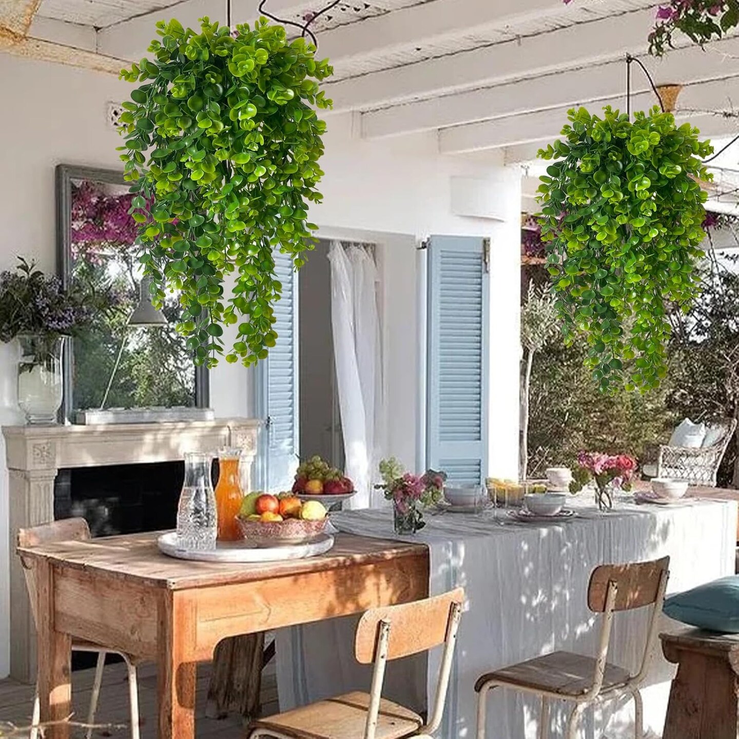 4PCS Hanging Artificial Boston Ferns – Fake Ivy Vines for Wall & Outdoor Decor (Green)