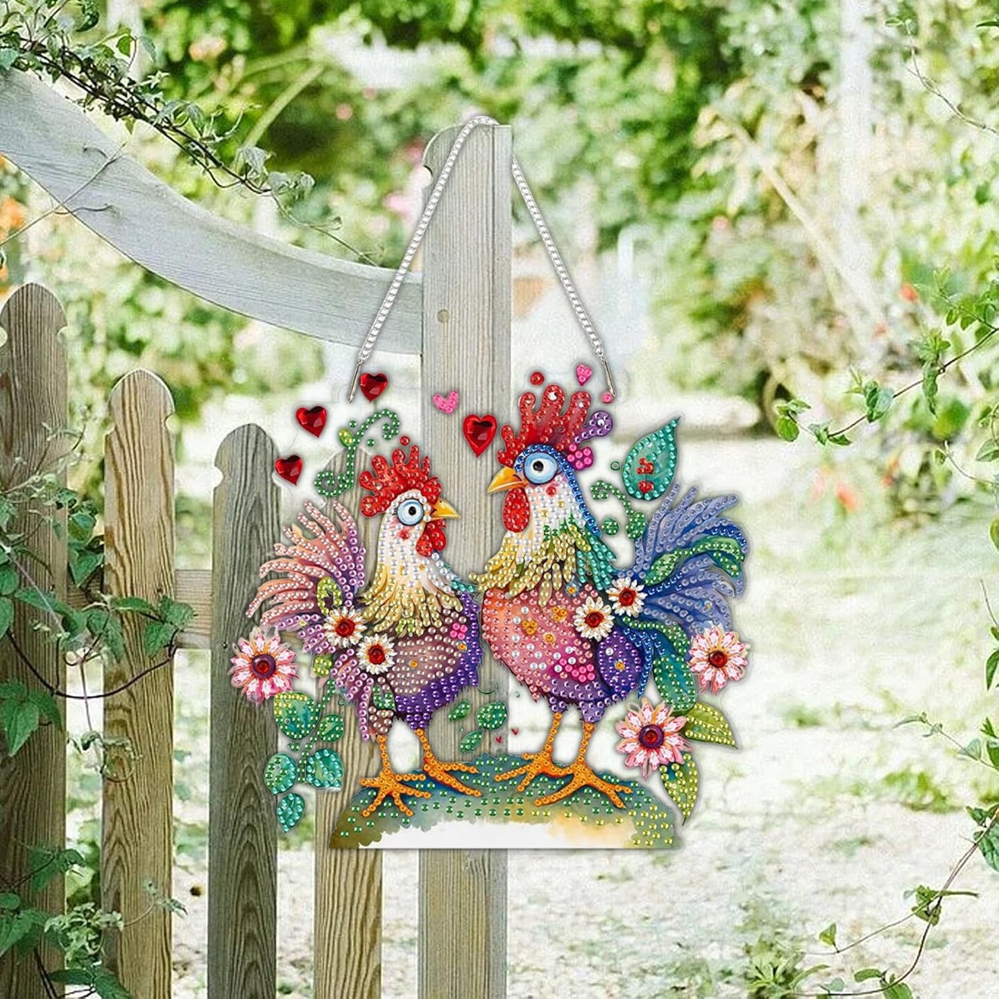 Diamond Art Kits for Adults Ornaments-Chicken Diamond Art Paintings Suncatchers-Full Drill Diamond Dots Paintings for Beginners, Round 5D Paint with Diamonds Art Accessories Gem DIY Deco &#x3010;Package Include&#x3011;1 canvas without frame, 1 diamond sticky pens,