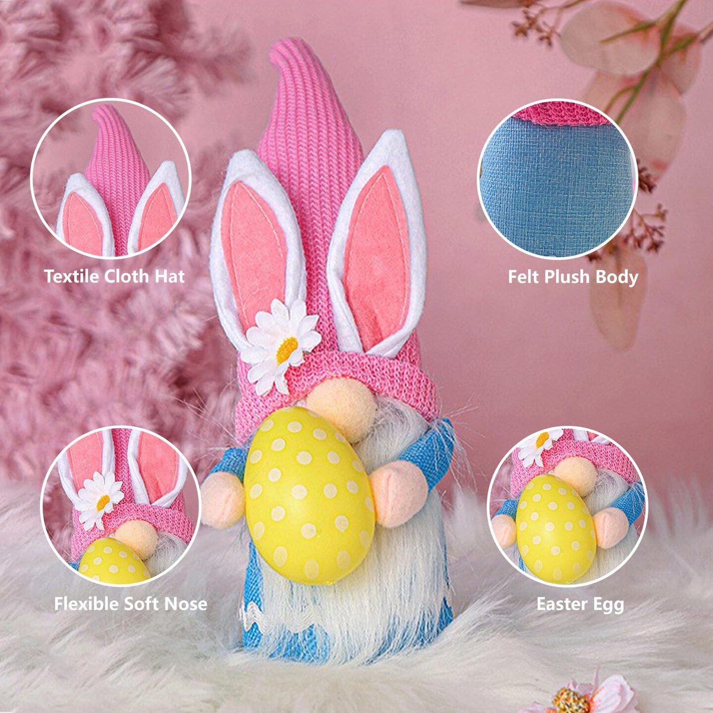 3 Pcs Easter Gnome Bunny, Easter Gnomes Plush, Easter Gnomes Decorations for Home, Spring Easter Gnomes Plush Doll Easter Bunny Gnomes Decor, Easter Bunny Gnomes Plush