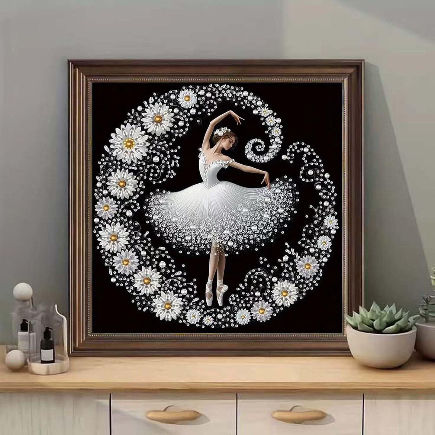 Elegant Dancer Flowers 5D Diamond Painting Kit – Special Shape Crystal Rhinestones, 12×12inch, Perfect for Adults & Beginners
