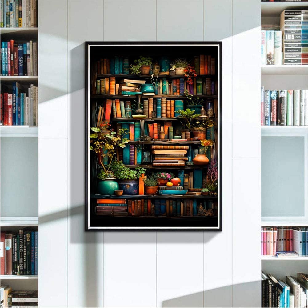 Diamond Painting Kits for Adults, Bookshelf Plant DIY 5D Diamond Art Kits for Adults Beginners Full Round Drill Diamond Dots Crystal Craft Kits for Home Wall Art Decor Gifts 12x16 inch