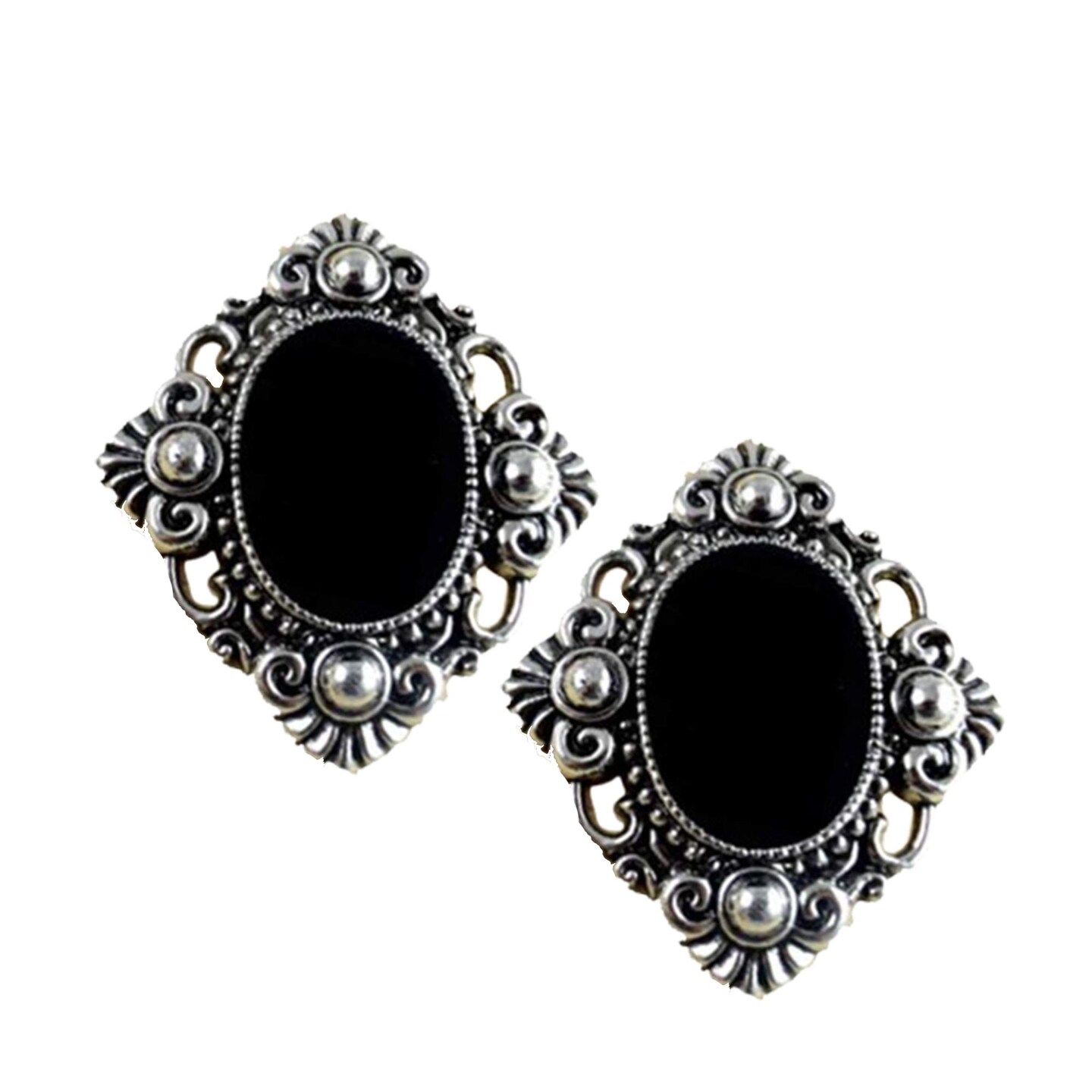 2.25" x 2" Large Gothic Silver Black Velvet Cameo Pendant 1 Piece