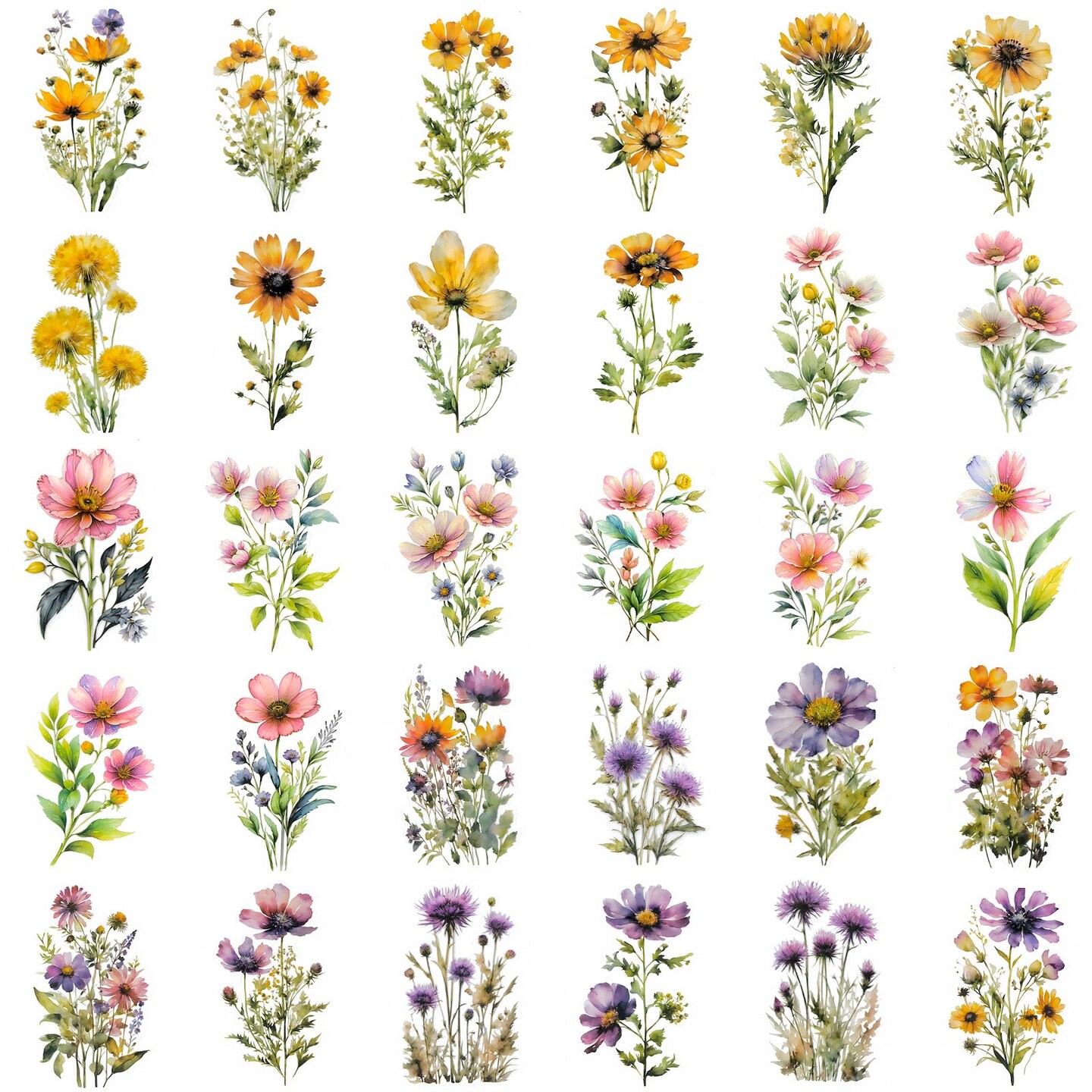 Wrapables PET Floral Daisy Stickers for Scrapbooking, Stationery, Journaling, Diary, Card Making, Water Bottles, Phones, Laptops (Set of 3)
