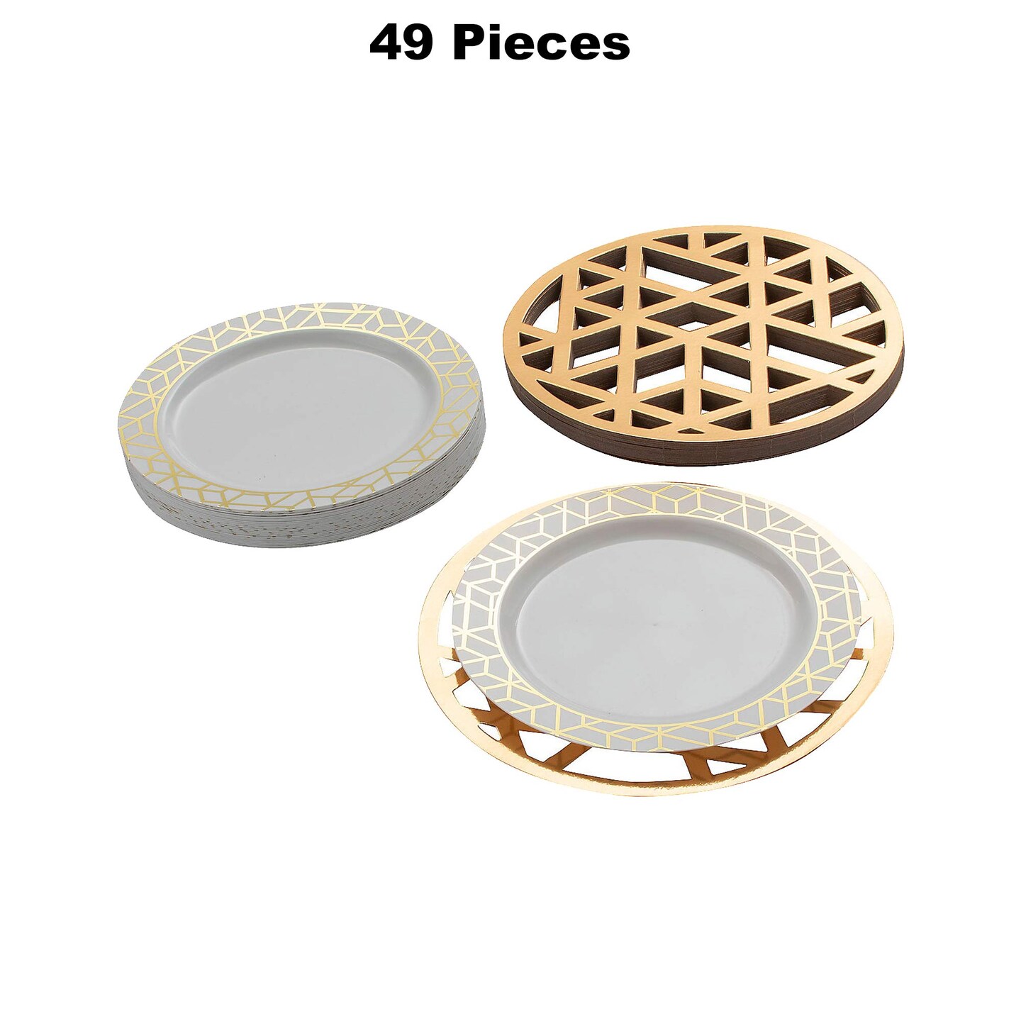24 Pack Gold Geometric Charger and Dinner Plates Elegant Wedding Party Supplies