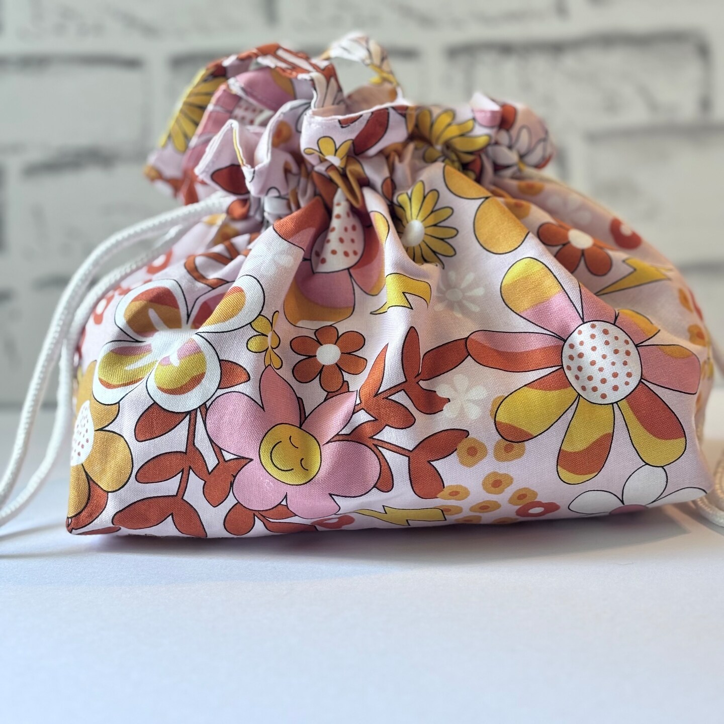 Drawstring bag, Japanese style kinchaku lunch bag, Retro