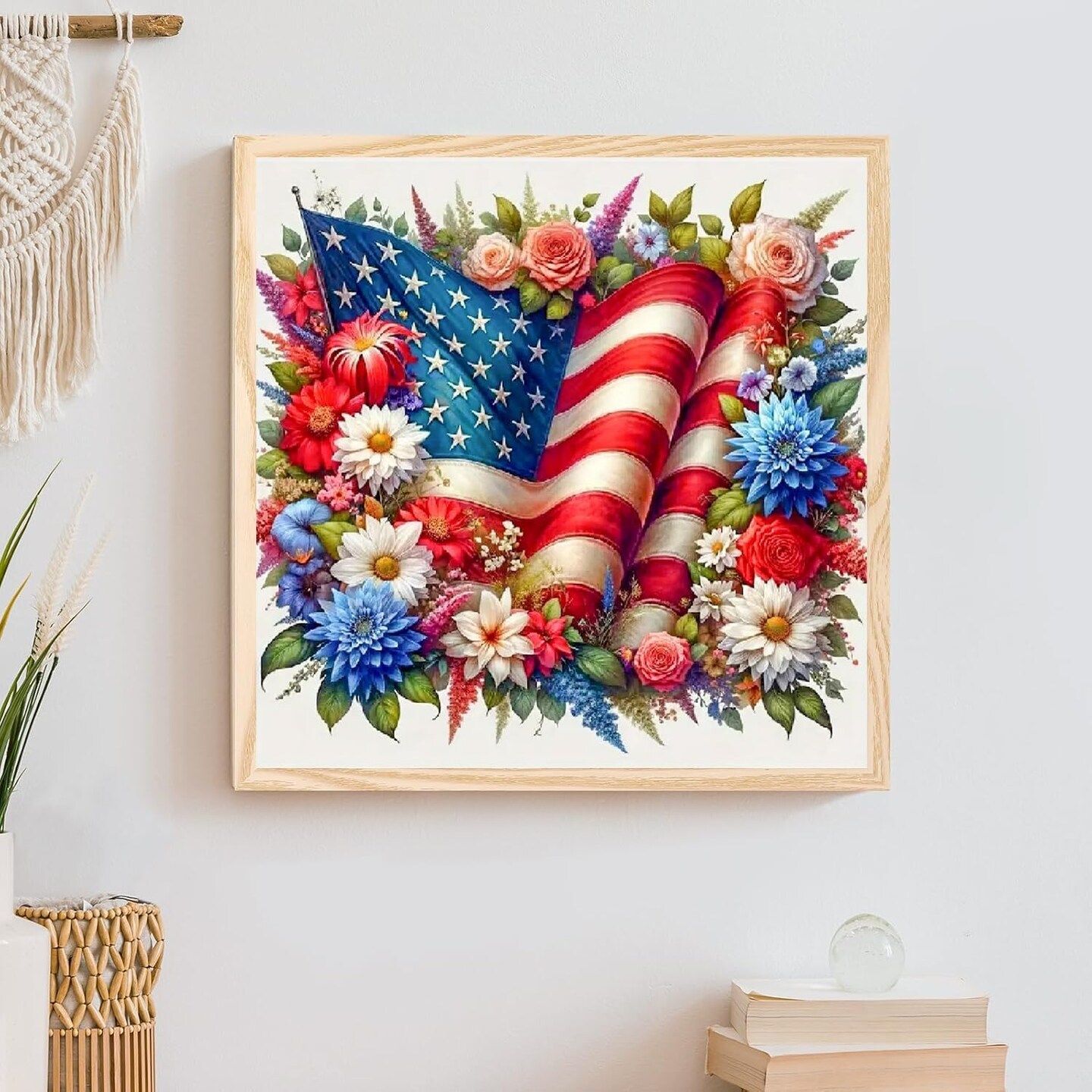 5D DIY Diamond Painting Kit for Adults Full Drill Round – US Flag Independence Day Crystal Rhinestone Diamond Art Cross Stitch Style Painting Kit, Wall Decor & Gift (13.7x13.7 Inch)