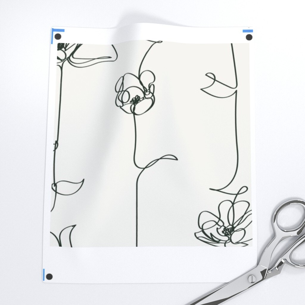 Line Floral Black White Stripe Flowers Vines Modern Abstract Custom Removable Wallpaper by Spoonflower Peel & Stick Wallpaper 2FT Wide