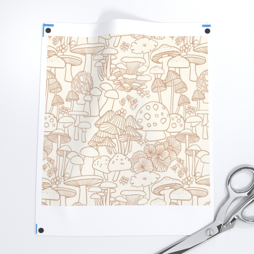 Brown Mushroom Pen And Ink Forest Nature Woodland Fauna Mycology Sketch Hand Drawn Large Scale Custom Removable Wallpaper by Spoonflower Peel & Stick Wallpaper 2FT Wide