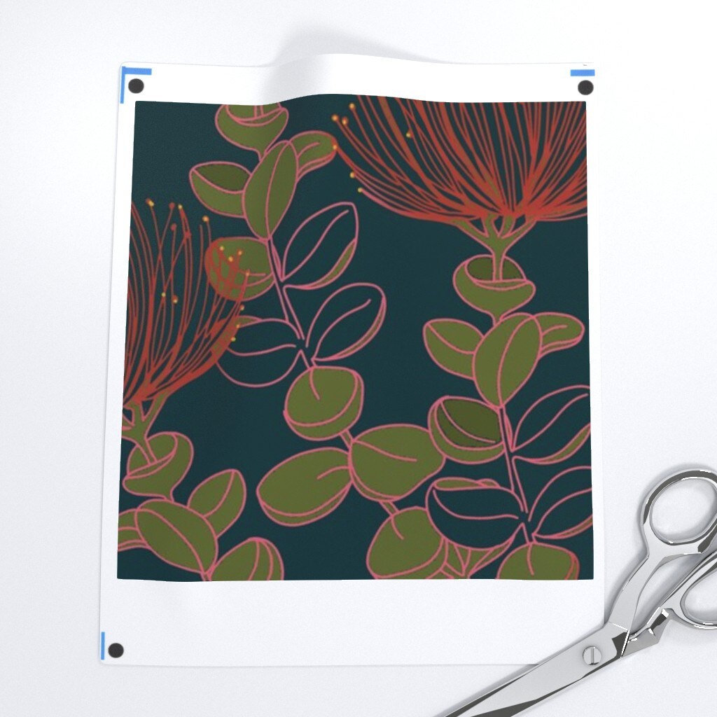 Dark Botanical Hawaii Hawaiian Floral Flowers Red Teal Moody Tropical Custom Pre-pasted Wallpaper by Spoonflower Pre-Pasted Wallpaper 2FT Wide