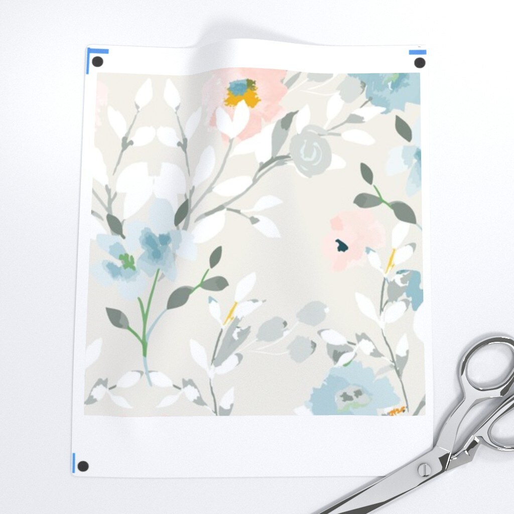 Romantic Floral Blue Gray Pink Watercolor Flowers Custom Removable Wallpaper by Spoonflower Peel & Stick Wallpaper 2FT Wide