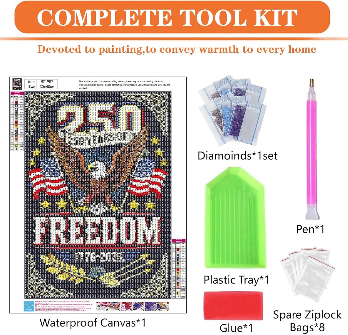 Independence Day 5D Diamond Painting Kit for Adults 12x16 Inch Full Drill July 4th DIY Gem Art Patriotic Wall Decor Craft Set