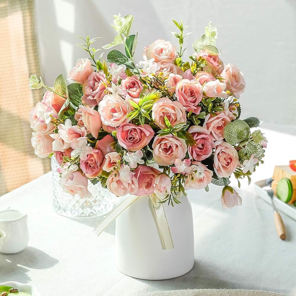 Elegant Artificial Silk Rose Bouquet with Vase &#x2013; Perfect for Home, Office &#x26; Event D&#xE9;cor