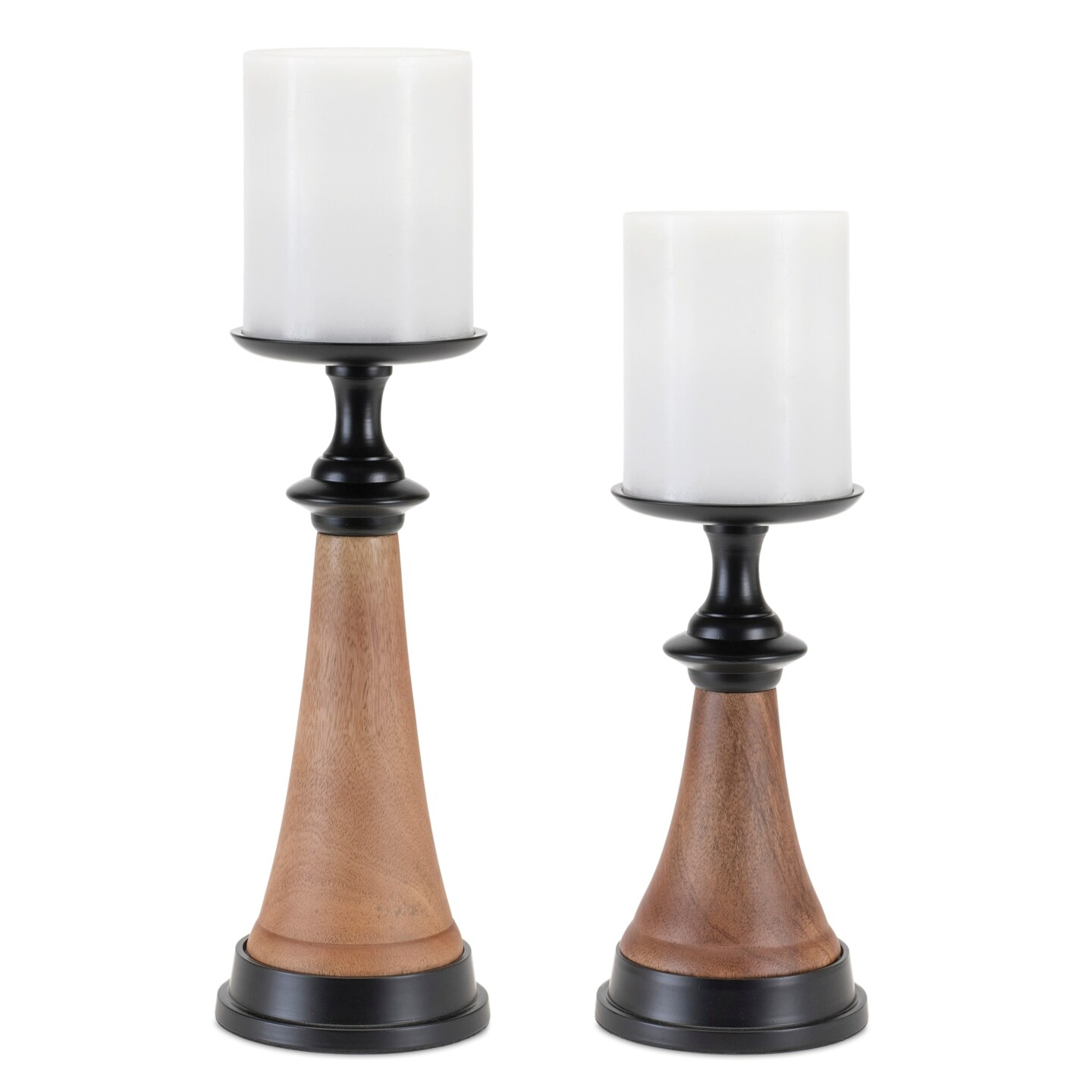 Melrose Tapered Candle Holder with Wood Base - 12&#x22; - Set of 2