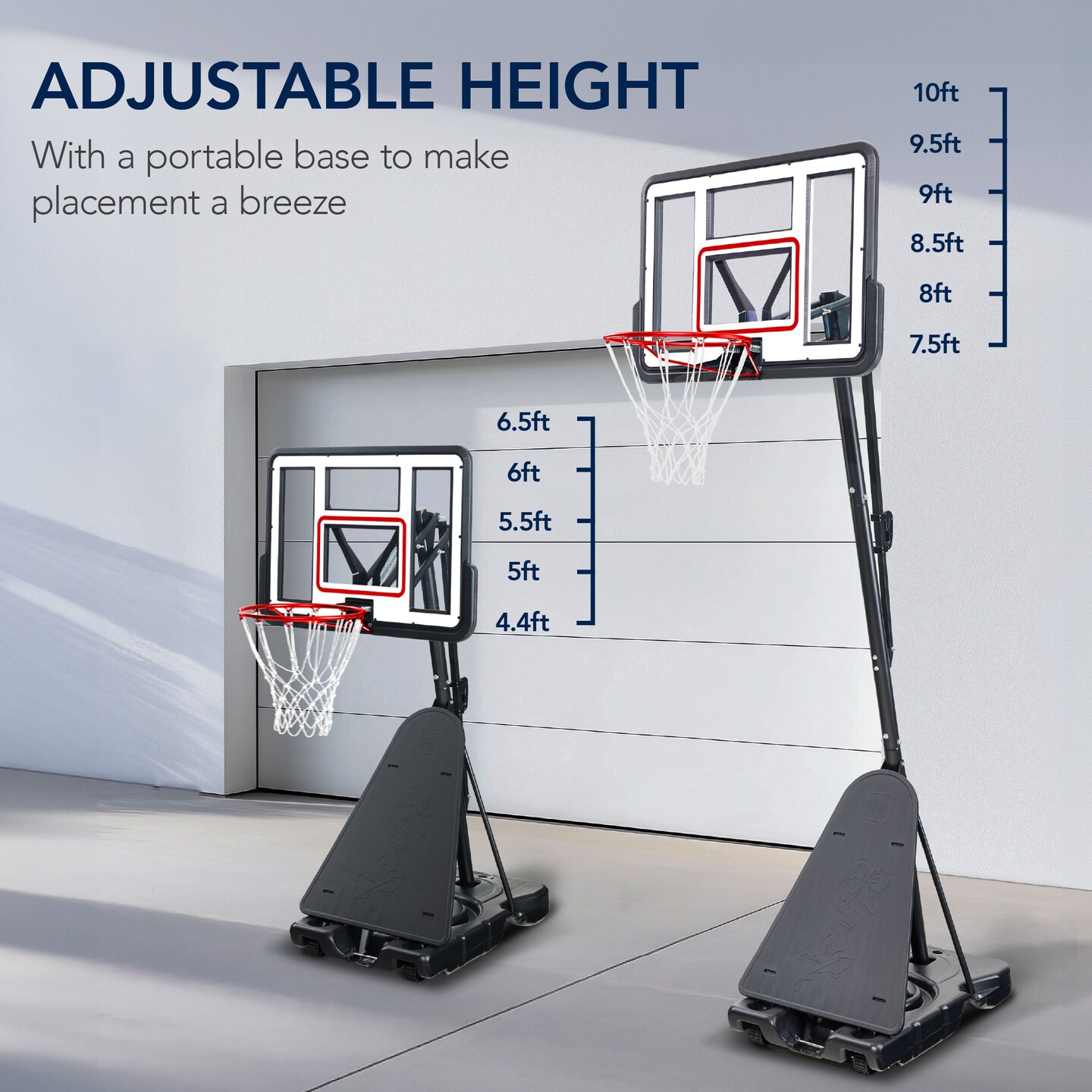 Best Choice Products Adjustable 4.4-10ft Basketball Hoop, Portable Goal w/Shatterproof Backboard, Ball Return