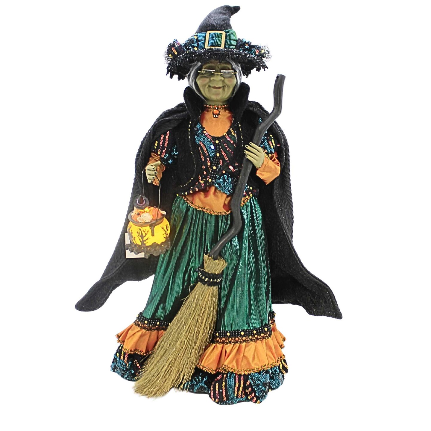 Karen Didion 21.0 Inch Lighted Tabitha Witch Halloween Figurine , Lighted Halloween Decor Broom Witch