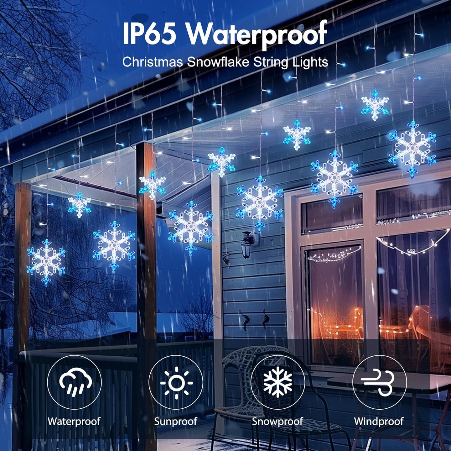 Christmas Snowflake Lights - 13ft 192LED Snowflake Icicle Lights with 16 Drops, 8 Modes and Timer, IP65 Waterproof Connectable Christmas Lights for House Eave Window Indoor Outdoor Decoration