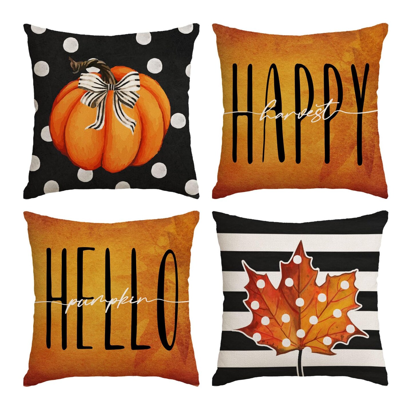Set of 4 Fall Pillow Covers 22x22 Inch Fall Thanksgiving Pumpkins Throw Pillows Covers Autumn Harvest Decorative Cushion Covers Outdoor Sofa Couch Pillow Cases Fall Halloween Decorations (22 by 22)