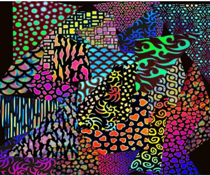 1lb. CBS Dichroic Glass Assorted Jewelry Pack Borderline Pattern on Standard Black 90 COE