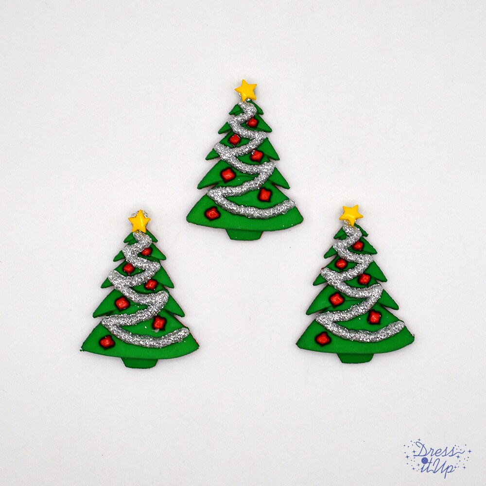 Dress It Up Buttons Christmas Trees, 3pcs Flat Back Craft Embellishments