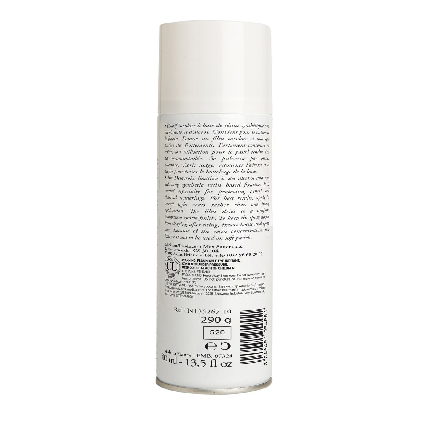 Sennelier Delacroix Pencil &#x26; Charcoal Fixative, Aerosol Spray, 400ml