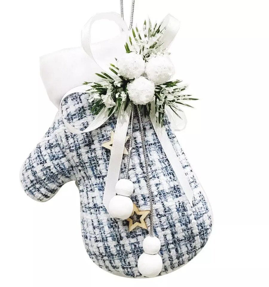 Blue and White Mitten Christmas Tree Ornament, Holiday Tree Decor