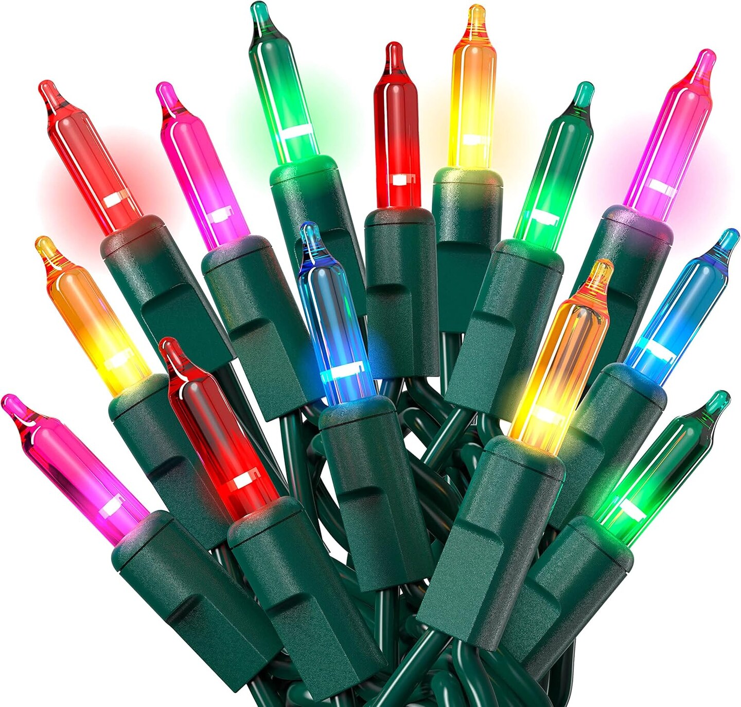 Incandescent Christmas Lights - 100 Multi Color String Lights with Green Wire - Twinkle Holiday Lights for Indoor Christmas Tree Decor - End-to-End Connectable, Includes Extra Bulbs - 20 Feet