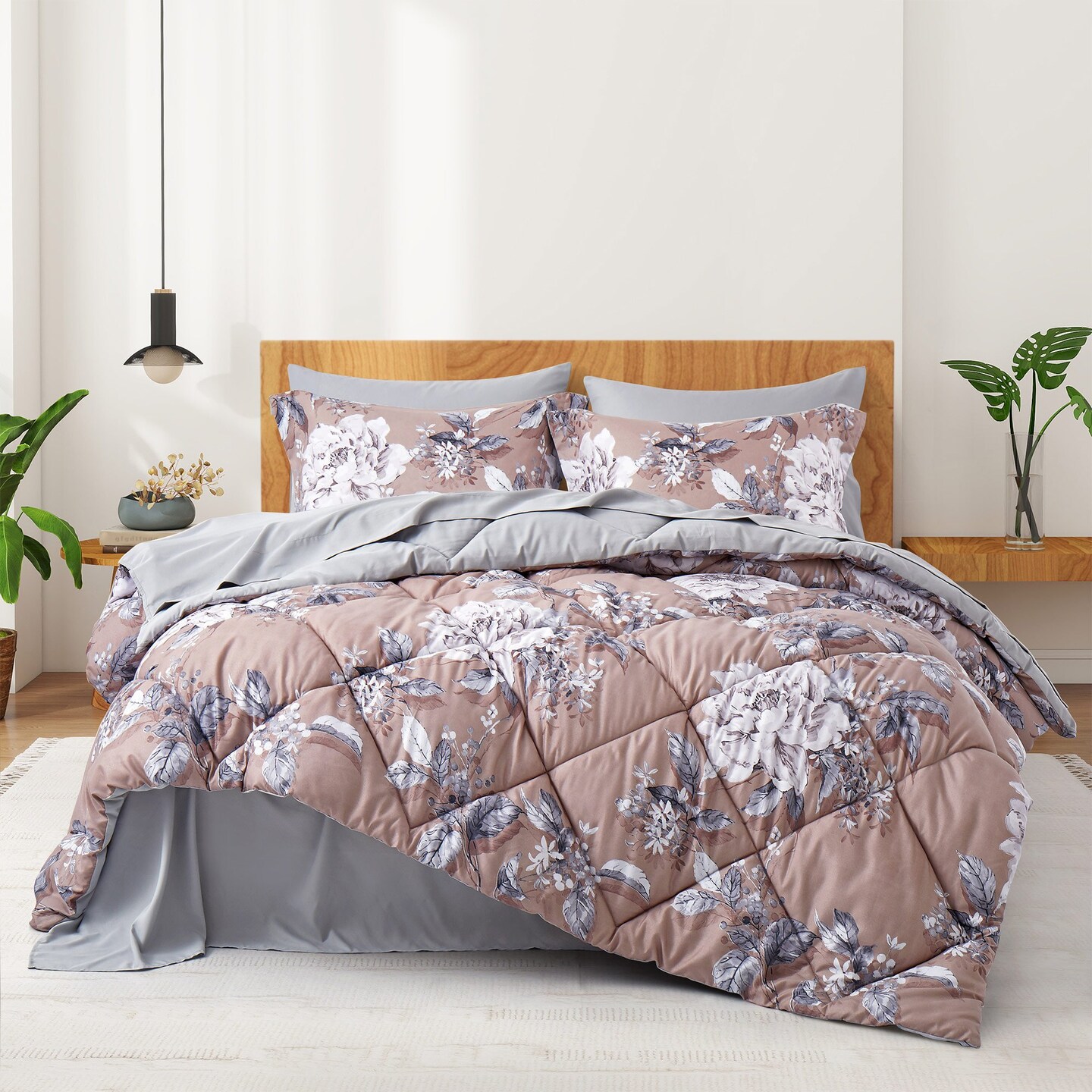 Bed In A Bag 7-Piece Printed Comforter Set-All Season Bedding Sets With Comforter Pillow Shams Flat Sheet Fitted Sheet