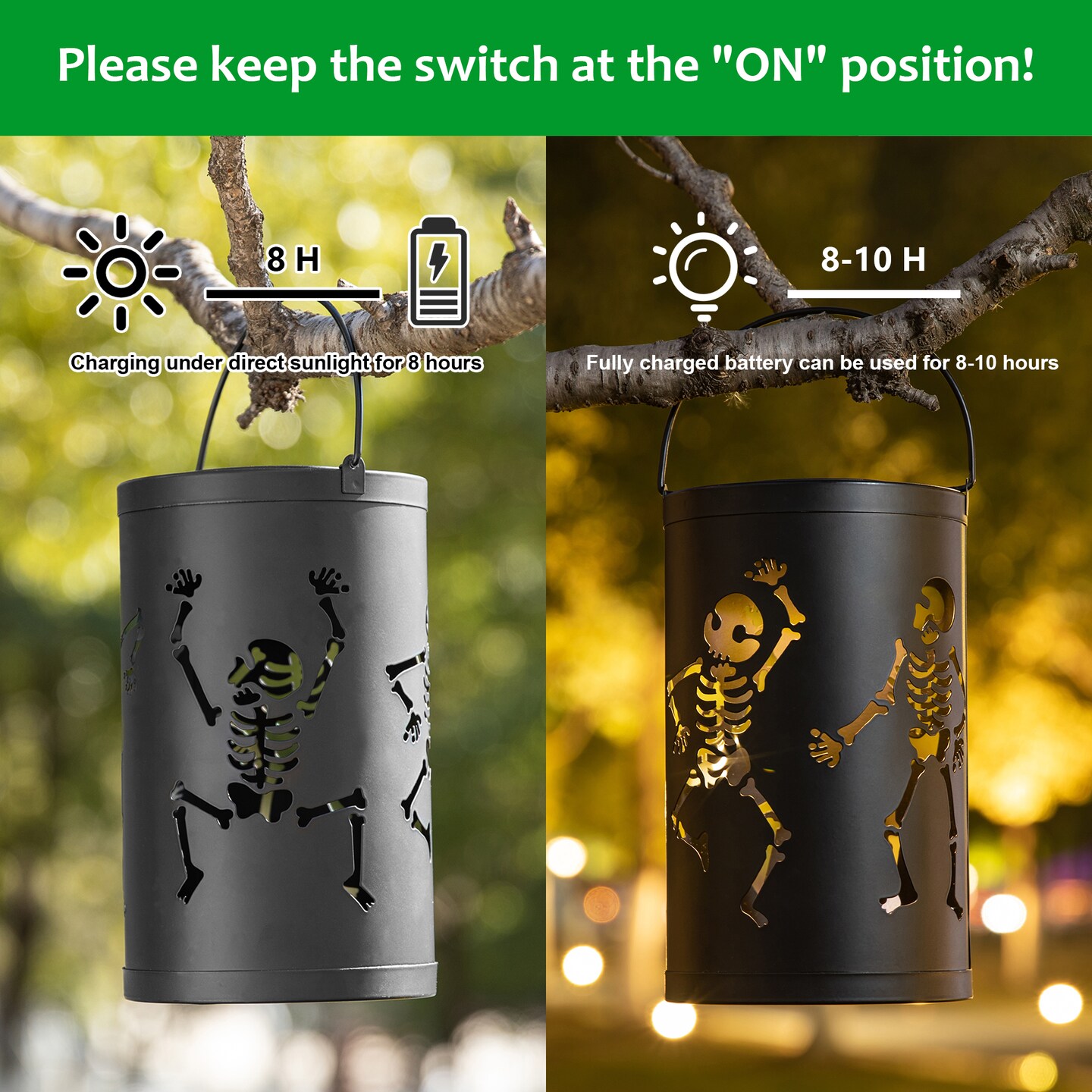 10.75&#x22;H Halloween Metal Skeleton Solar Powered LED Lantern
