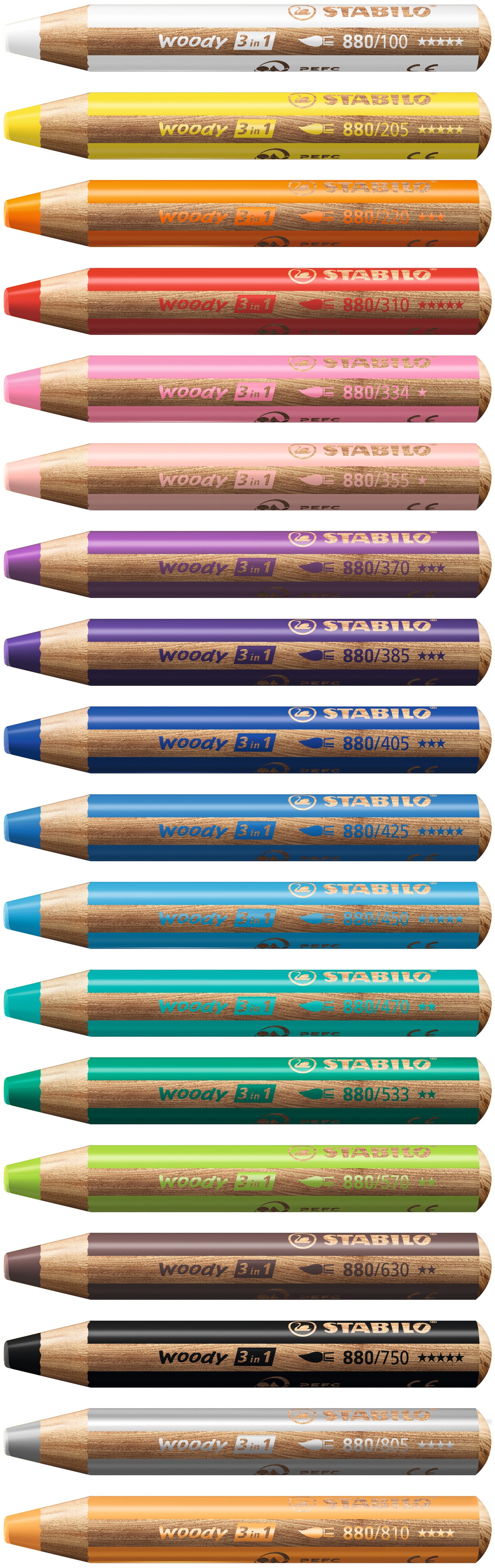 STABILO woody 3 in 1, Set, 18-Color Set with Sharpener