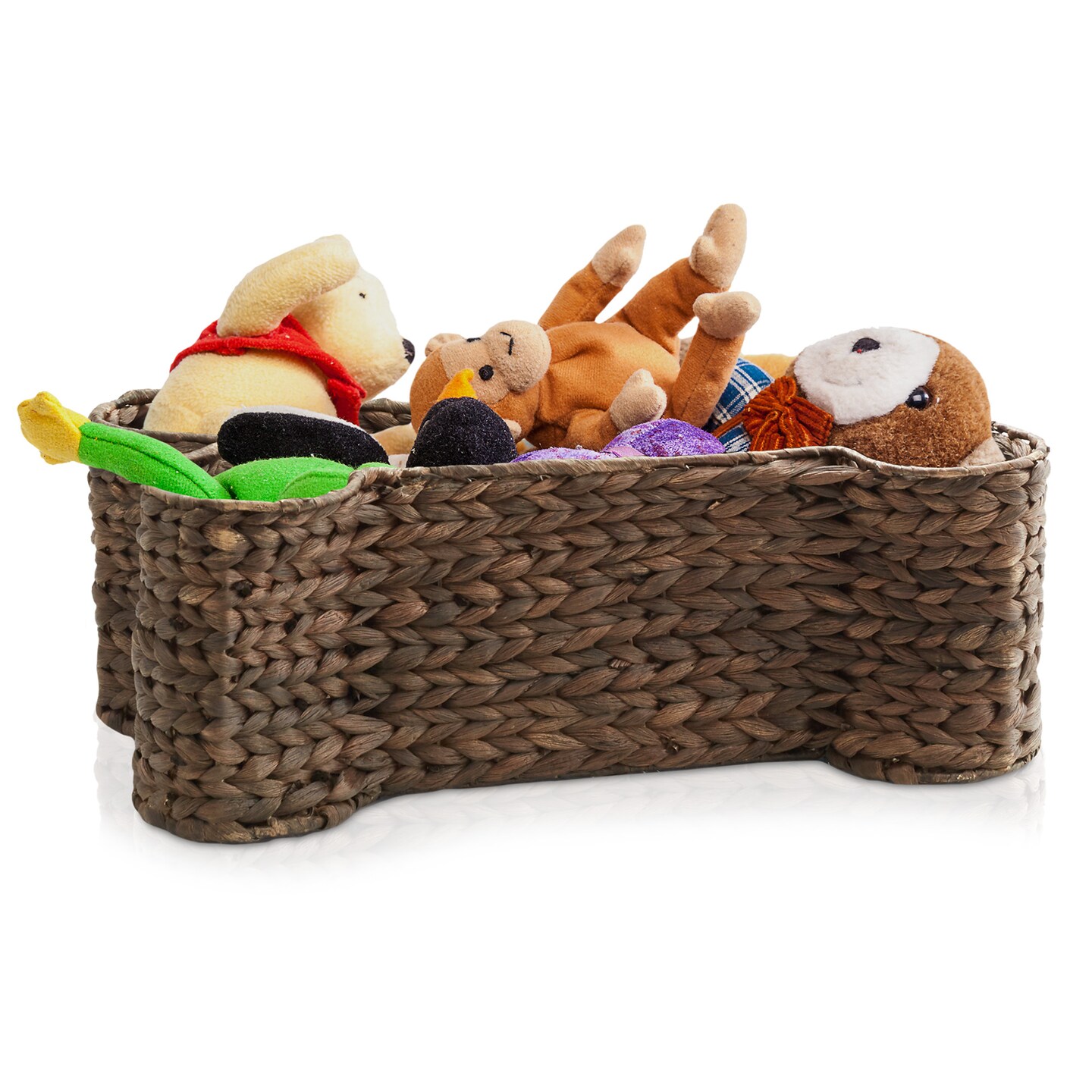 Casafield Dog Bone Shaped Storage Basket, Large Woven Water Hyacinth Pet Toy Organizer Bin