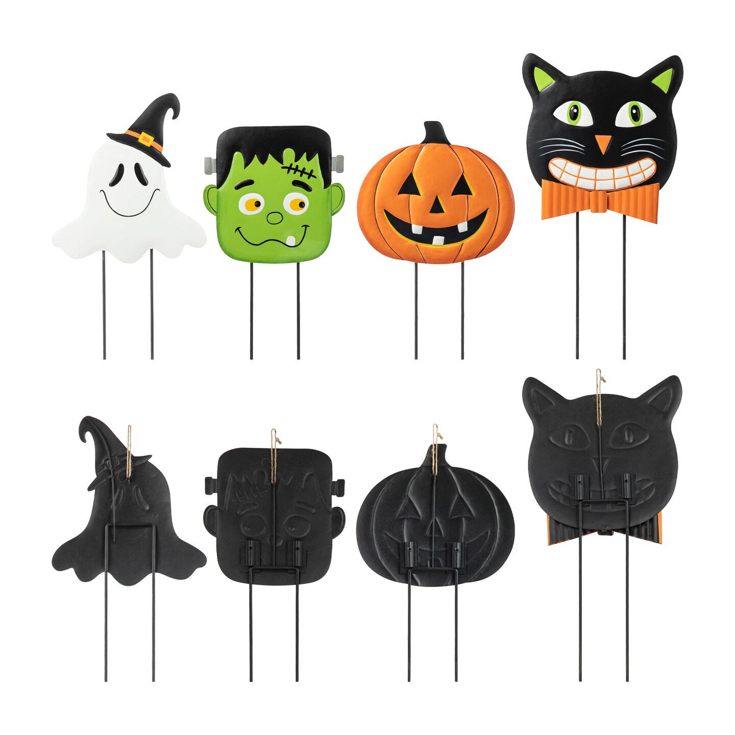 42.5&#x22;H Halloween Metal Stacked Ghost, Frankenstein, Black Cat &#x26; Pumpkin Yard Stake or Hanging Decor (KD, Two function)