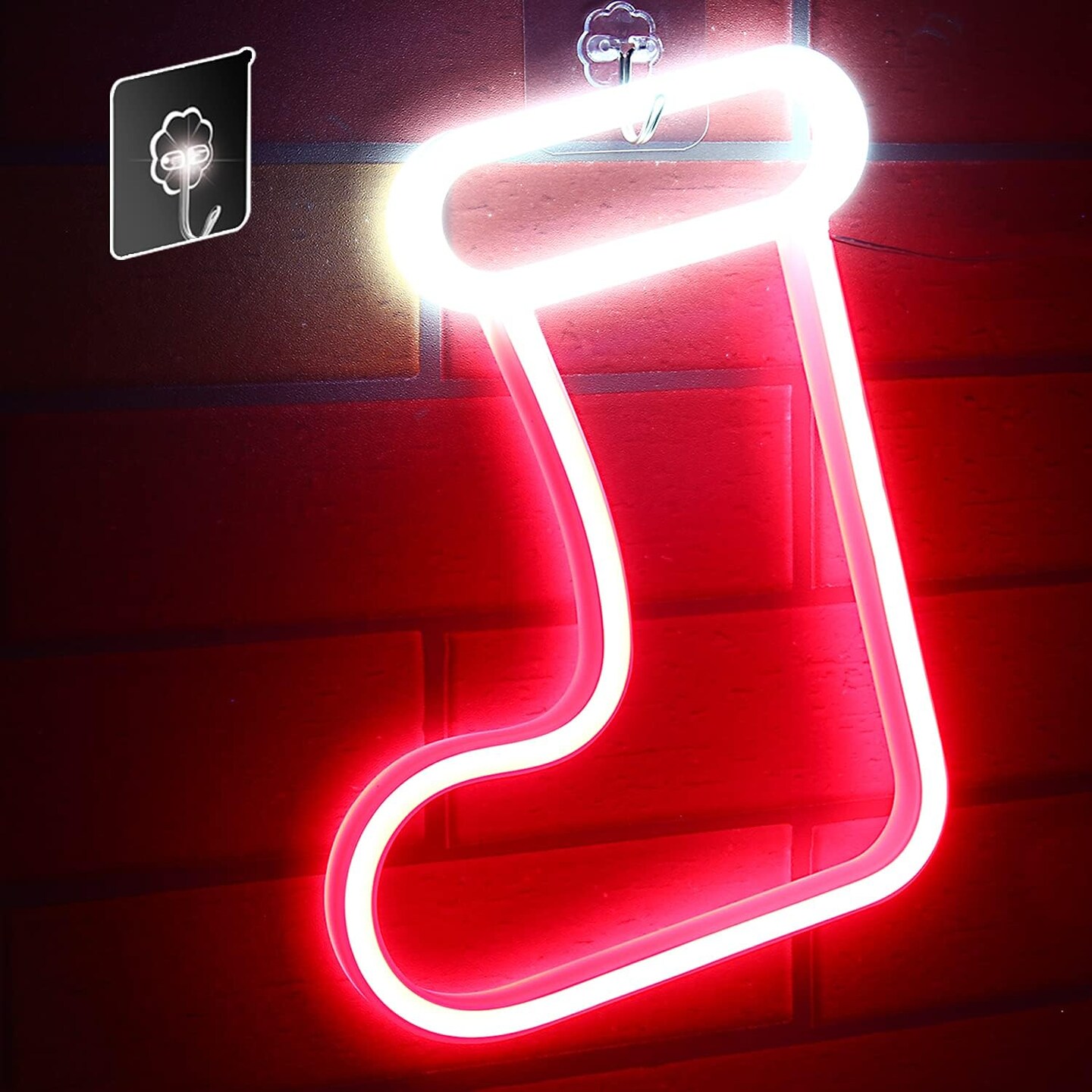 Christmas Stocking Neon Signs for Wall Decor, Battery and USB Powered Christmas LED Signs, Neon Lights for Bedroom, Children&#x27;s Room, Girls Gifts, Holiday Party, Christmas Decoration