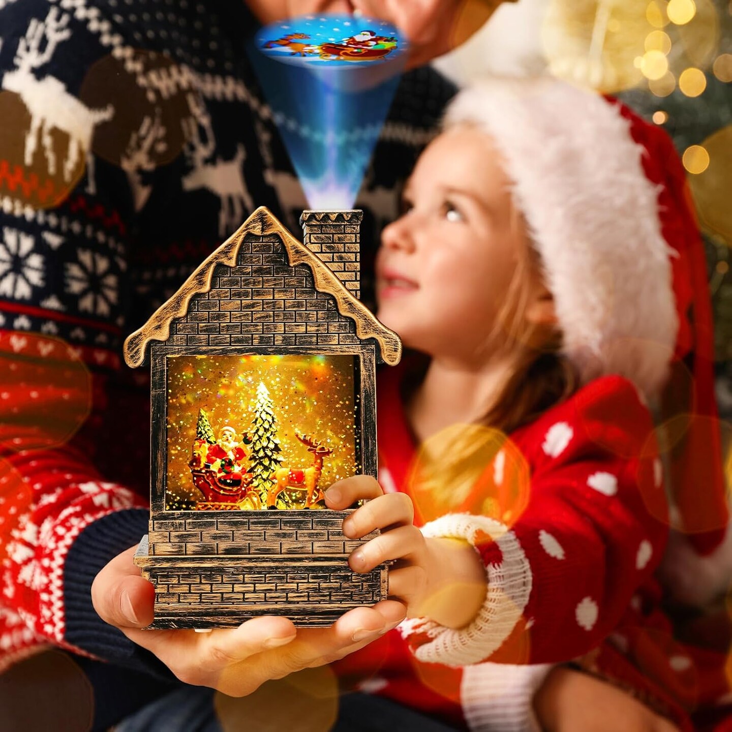 Lighted Christmas Snow Globes Musical Lantern with Timer, Train Water Lanterns Snowing Glittering Battery Operated, Christmas Santa Claus Musical Lighted Christmas Home D&#xE9;cor (House Lantern)