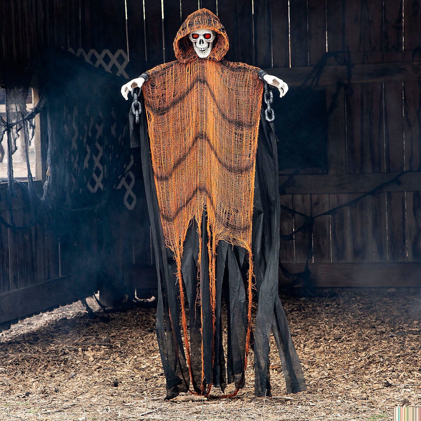 Light Up Hanging Skeletal Reaper 6 Ft Orange Robes