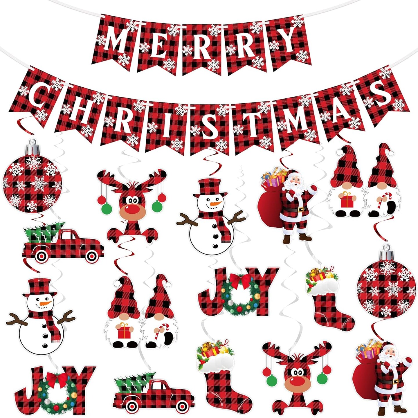 Buffalo Plaid Merry Christmas Banner Christmas Ceiling Hanging Streamers