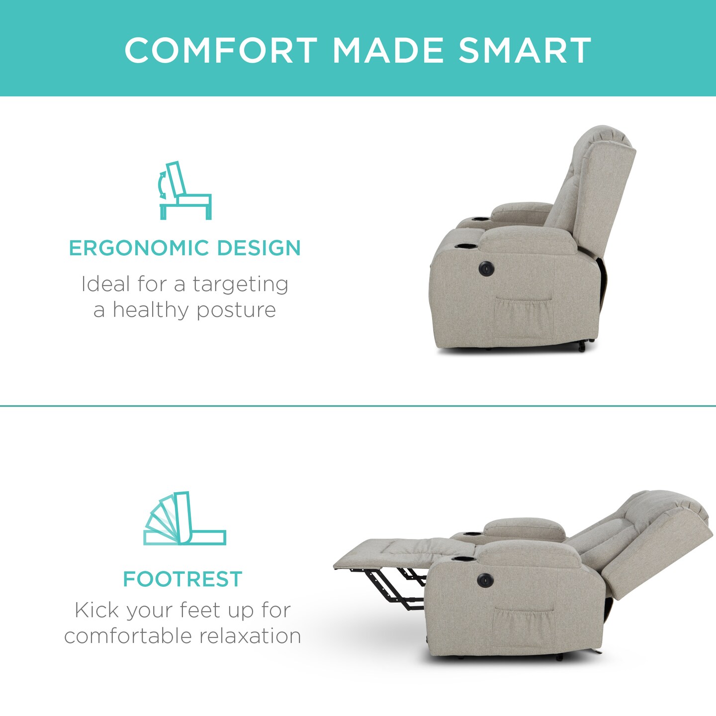 Best Choice Products Electric Power Lift Linen Recliner Massage Chair Furniture w/ USB Port, Heat, Cupholders