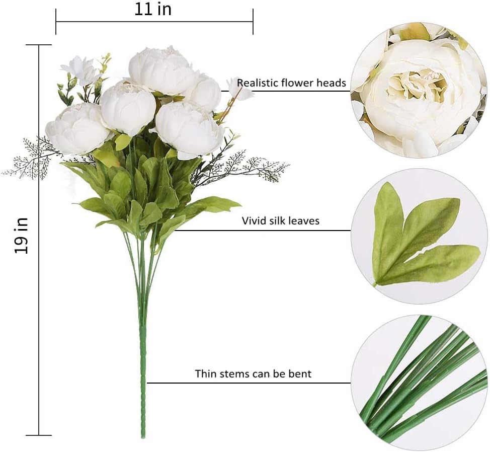 Silk Peony Bouquet White Artificial Peonies Fake Peony Flowers Wedding Table Centerpieces Home Office Decoration Floral Arrangements