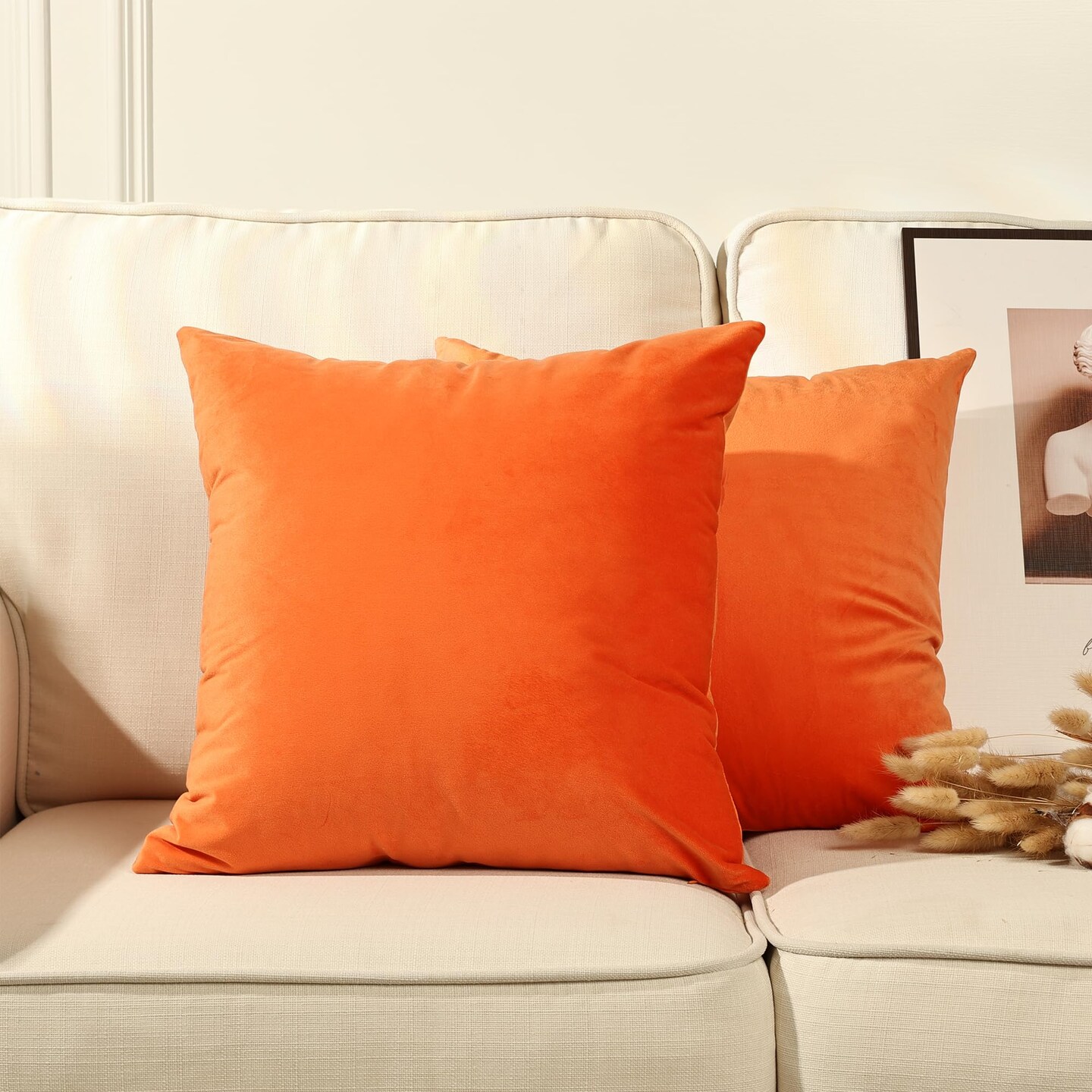 Stellhome Fall Velvet Pillow Covers Square Halloween Decorative Cushion Covers for Bed Couch Sofa Bench 20 x 20 inch 50 x 50 cm Orange Pack of 2 Michaels