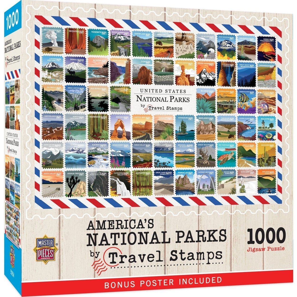 National Parks 1000 Piece Jigsaw Puzzle Travel Stamps Collage Masterpieces