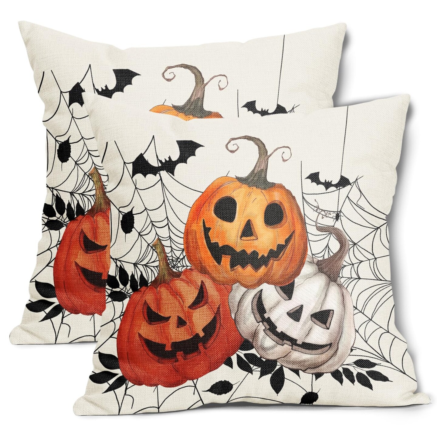 aportt Halloween Pillow Covers 22x22 Inch Pumpkin Jack O Lanterns Bat Spider Web Cotton Linen Decorative Throw Pillow Case Holiday Cushion Cover Set of 2 for Bedroom Sofa Living Room Couch Chair Mich...