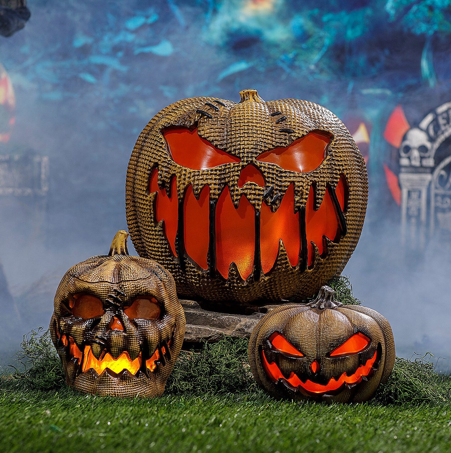 Animated Flaming Burlap Pumpkin