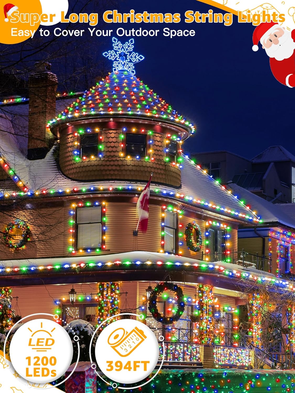 hristmas Lights 1200 LED 394 FT, Waterproof Outdoor String Lights with Remote and Timer, Christmas Tree Lights with 8 Modes Dimmable, Fairy Lights for Holiday Decor (Multicolor)