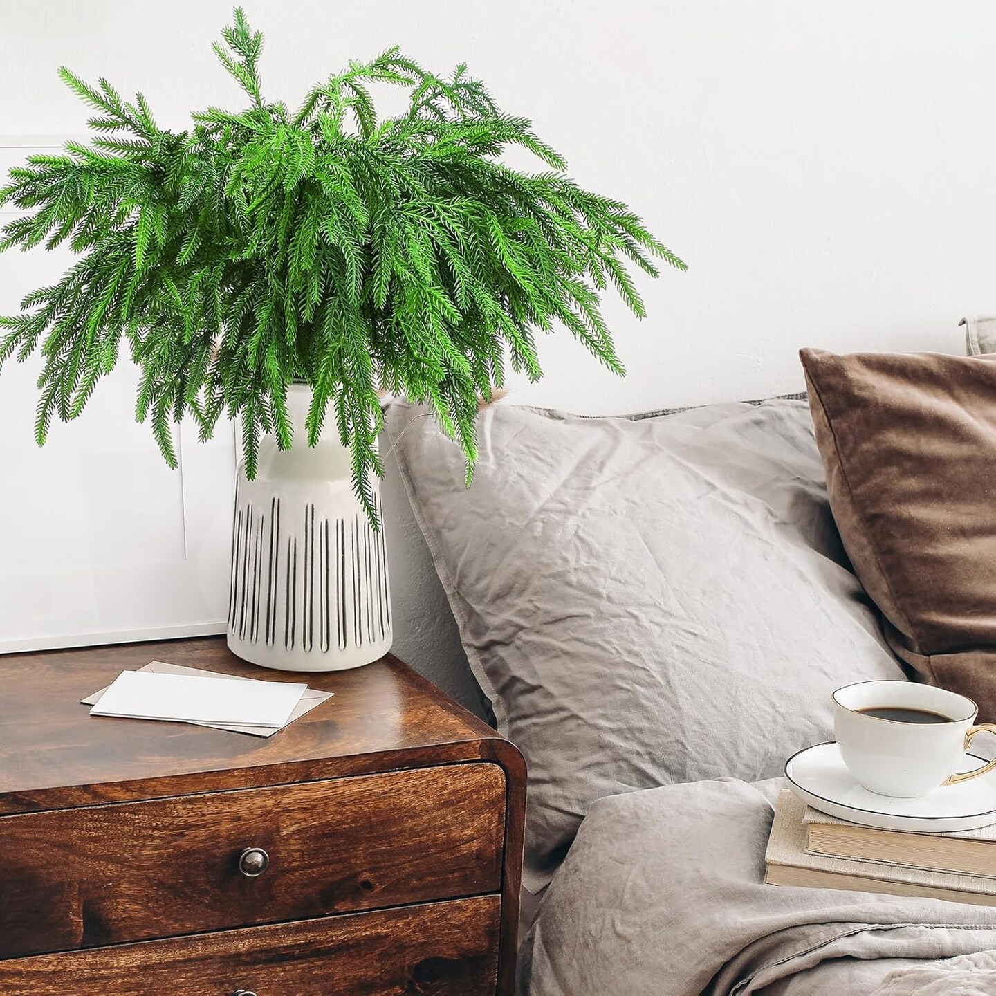 12 Pcs Christmas Norfolk Pine Branches, Norfolk Pine Artificial Christmas Branches DIY Crafts Faux Christmas Norfolk Pine Branches for Xmas Indoor Outdoor Home Decor (18 Inches)