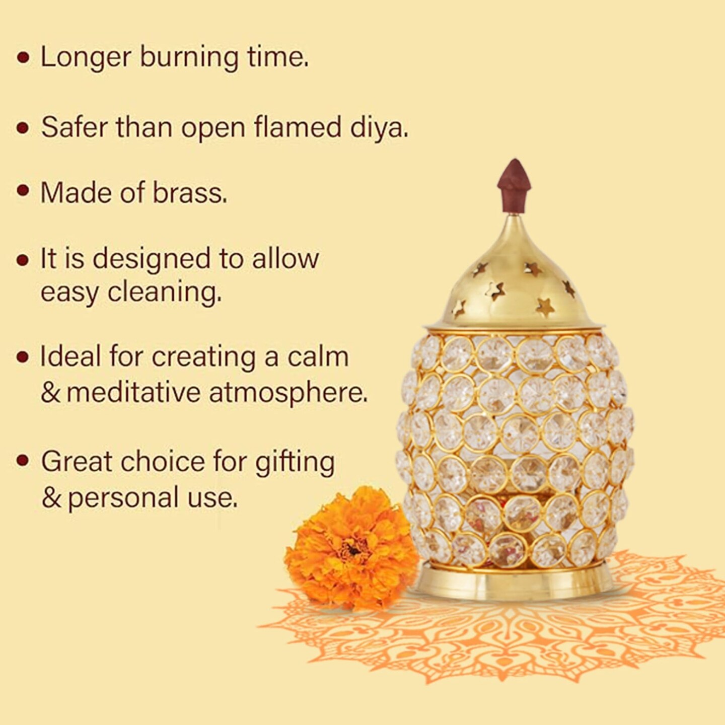 Crystal Jyoti Diya Lamp Akhand Oil Lamp Decorative Diwali Diyas for Puja Kuthu Vilakku Home Temple Decor Deepam Deepawali Decoration Lantern Tea Light Holder Housewarming Return Gift