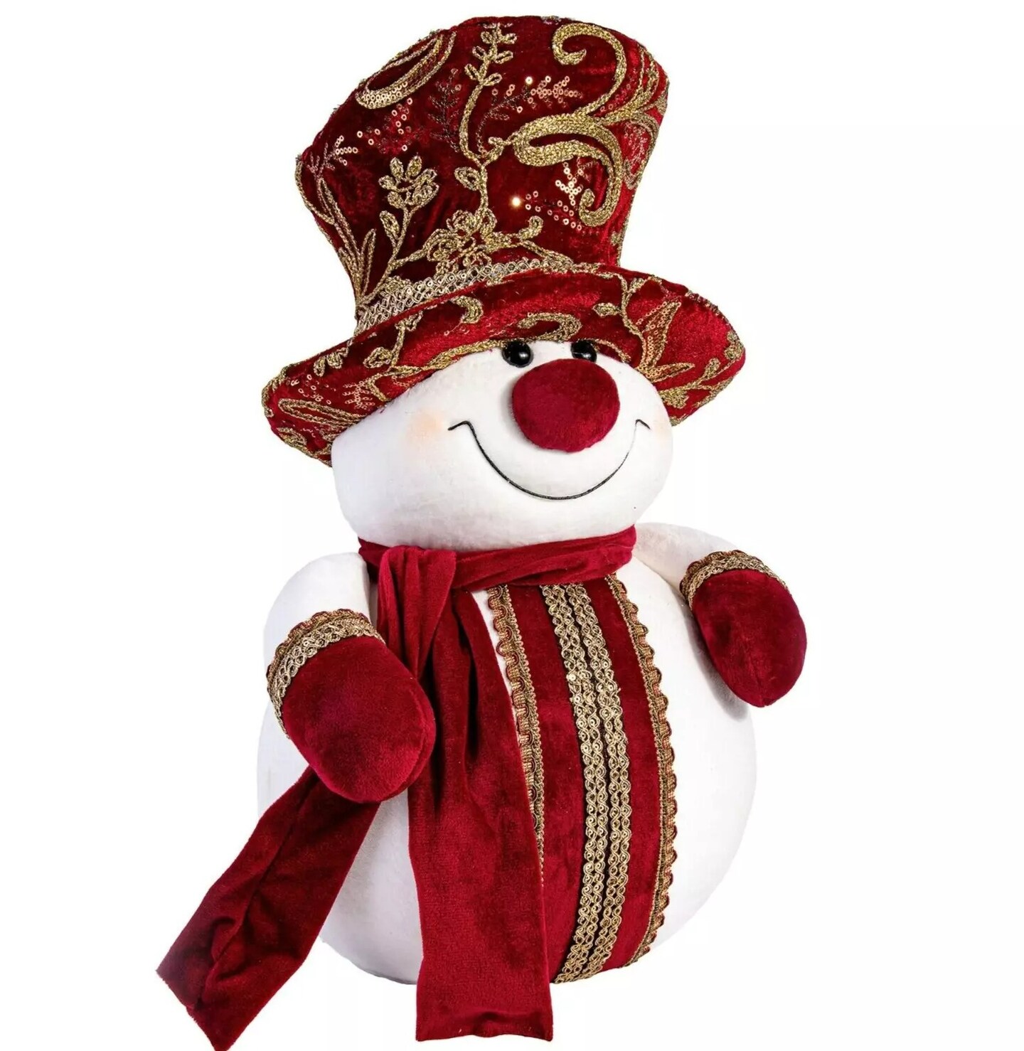 20&#x22; Red &#x26; Gold Snowman Christmas Decoration, Christmas Tree Figurine, Doll