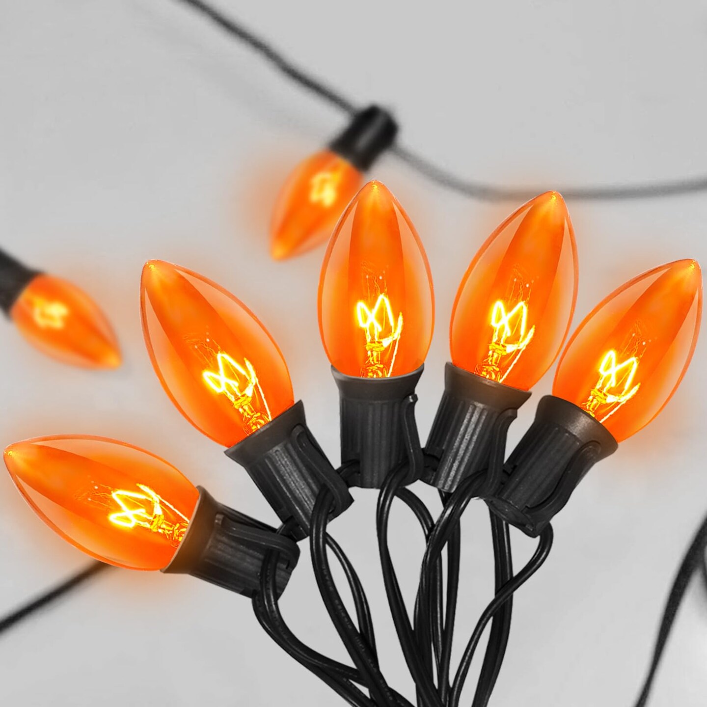 SUNSGNE C9 Halloween Orange String Lights  25ft Outdoor String Lights with 26 Clear Orange Bulbs(1 Spare)  Connectable Vintage Christmas Lights for Patio Roofline Backyard Halloween Decorations